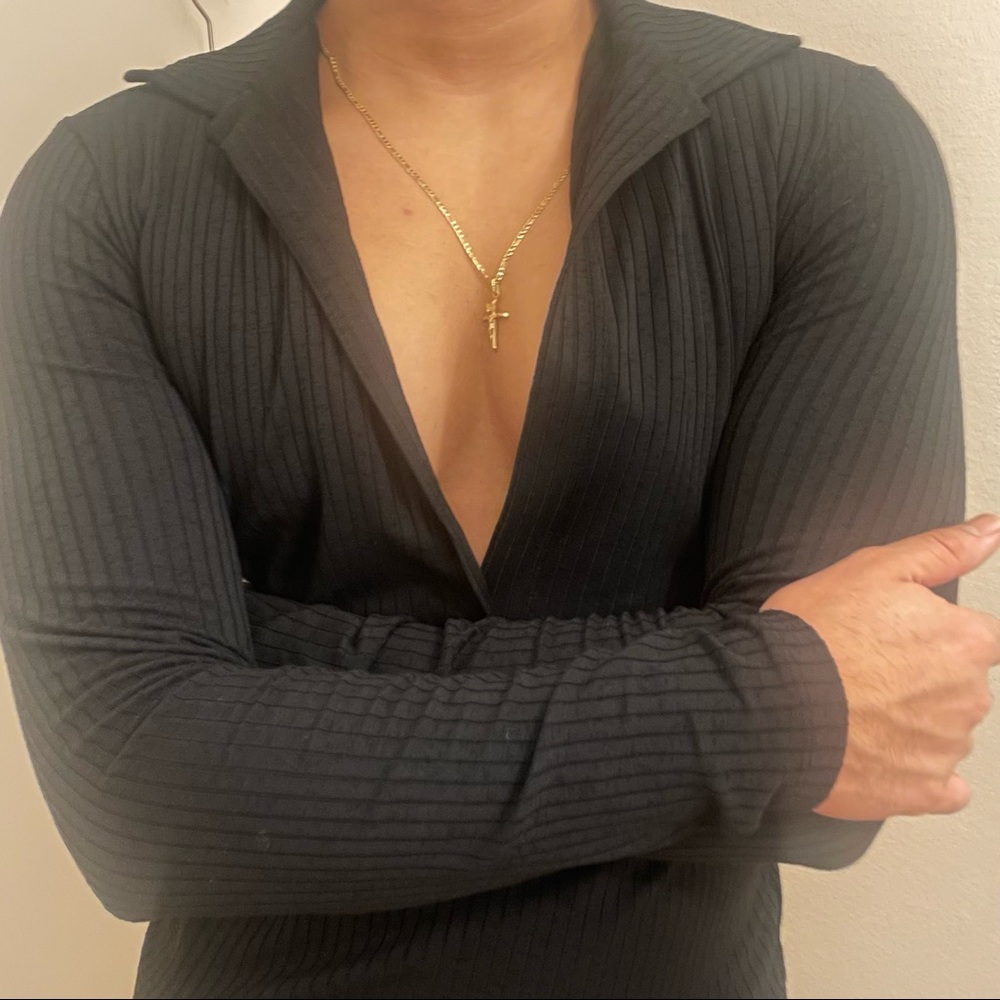 Low V Neck Long Sleeve Shirt